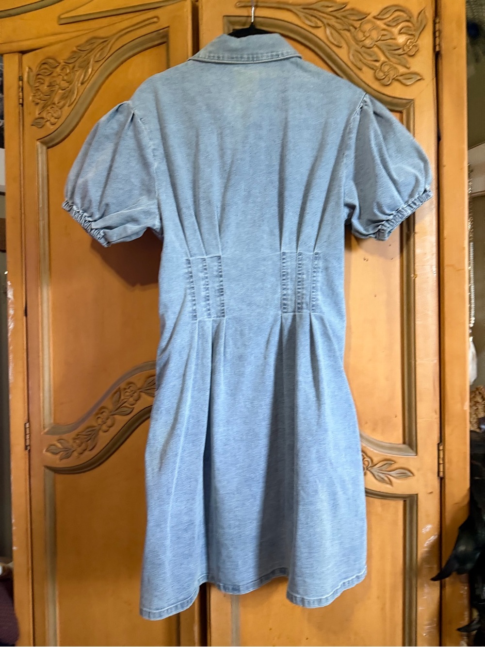 Light Blue Denim Button-Front Women's Dress - Picture 2 of 9